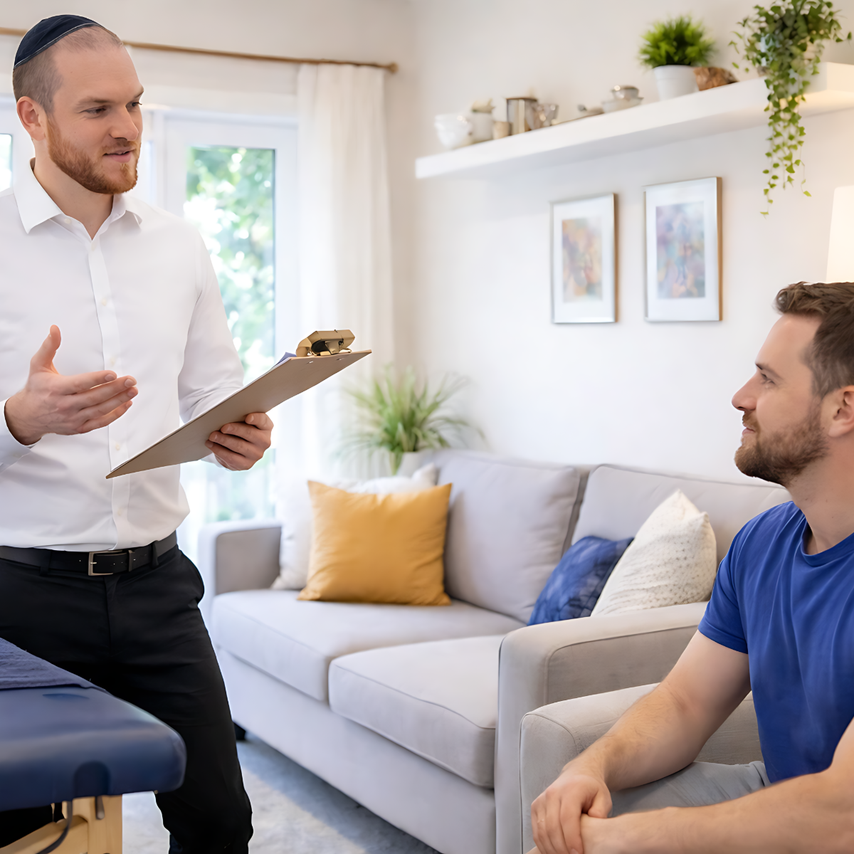 Picture of Meir talking to a client
